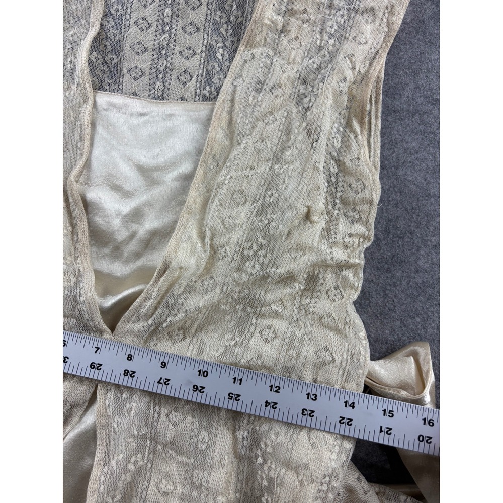 VTG Cream Lace Layered Dress Satin Waist Tie Womens S? Boho Fairy Angel Romantic - Picture 5 of 8